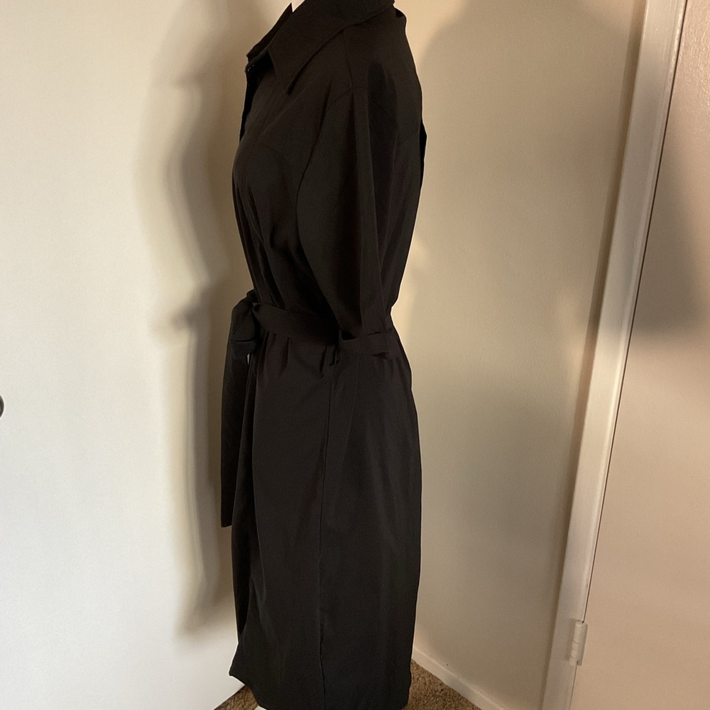 Blue Leopard Black Shirt Dress 2X Plus Size Midi Button Front Short Sleeve - Picture 5 of 6